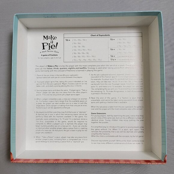 eeBoo Make A Pie Game Of Fractions 2008 Learning Educational Board Game Complete - Picture 4 of 4